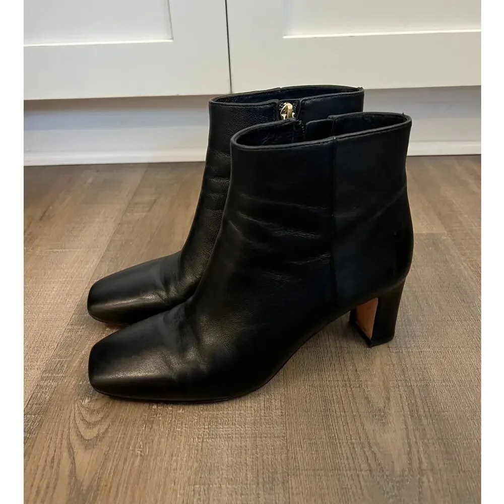 J McLaughlin Black Leather Squared-toed Heeled Ankle Boots